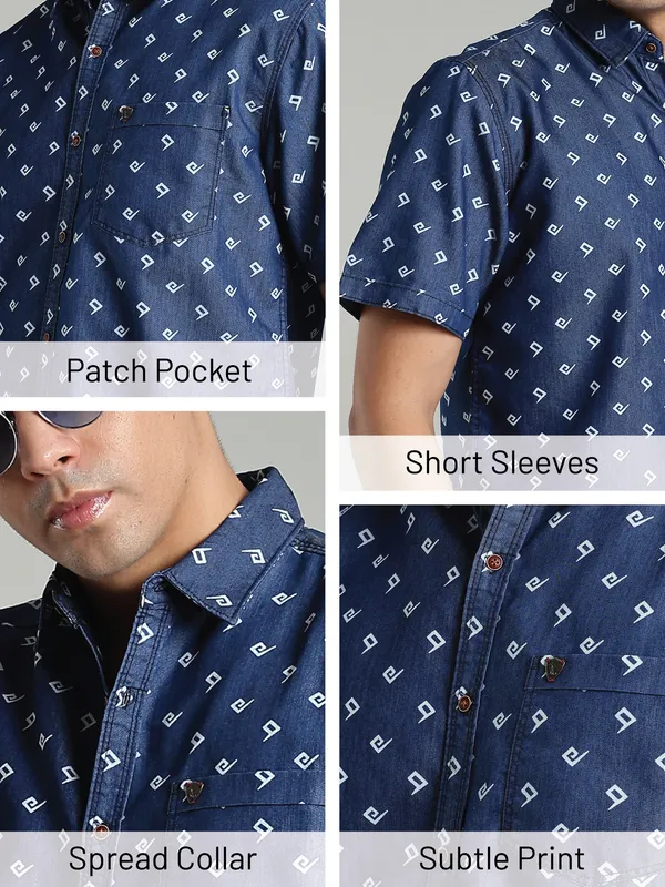 Kuons_Avenue_Men’s_Midnight_Blue_Printed_Half_Sleeves_Denim_Casual_Shirt
