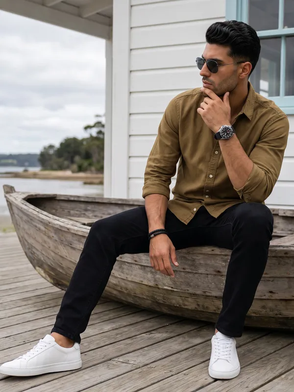 Kuons_Avenue_Men's_Military_Green_Tencel_Linen_Casual_Shirt