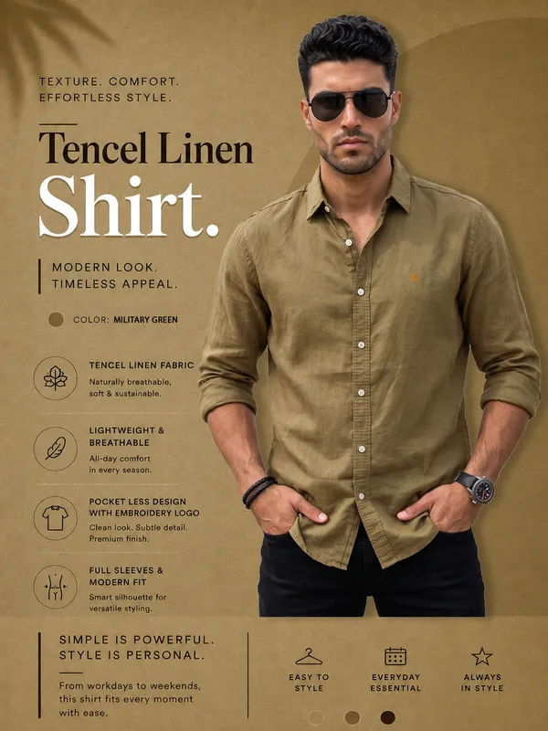 Kuons_Avenue_Men's_Military_Green_Tencel_Linen_Casual_Shirt