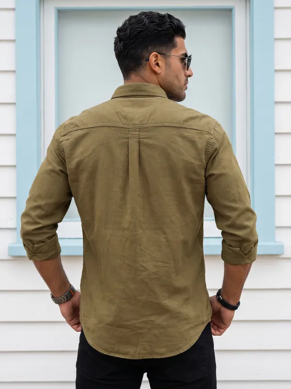 Kuons_Avenue_Men's_Military_Green_Tencel_Linen_Casual_Shirt