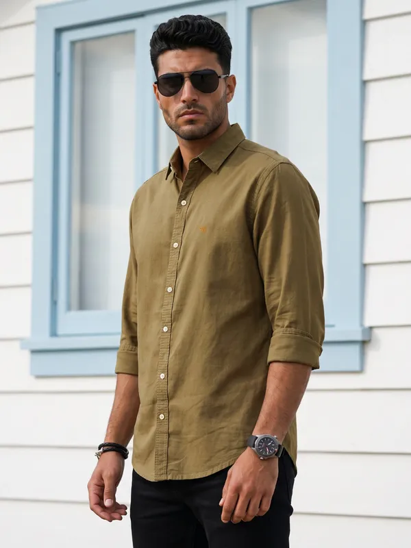 Kuons_Avenue_Men's_Military_Green_Tencel_Linen_Casual_Shirt