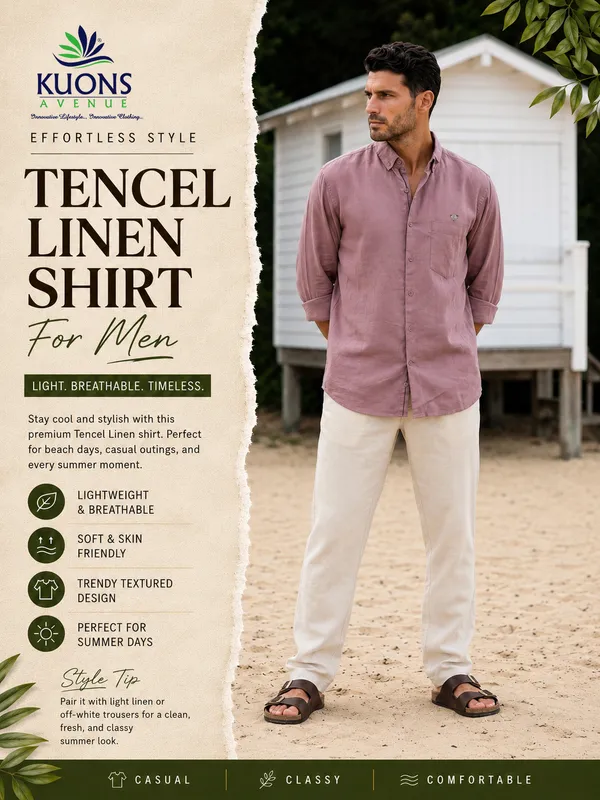 Kuons_Avenue_Men's_Nude_Pink_Tencel_Linen_Casual_Shirt