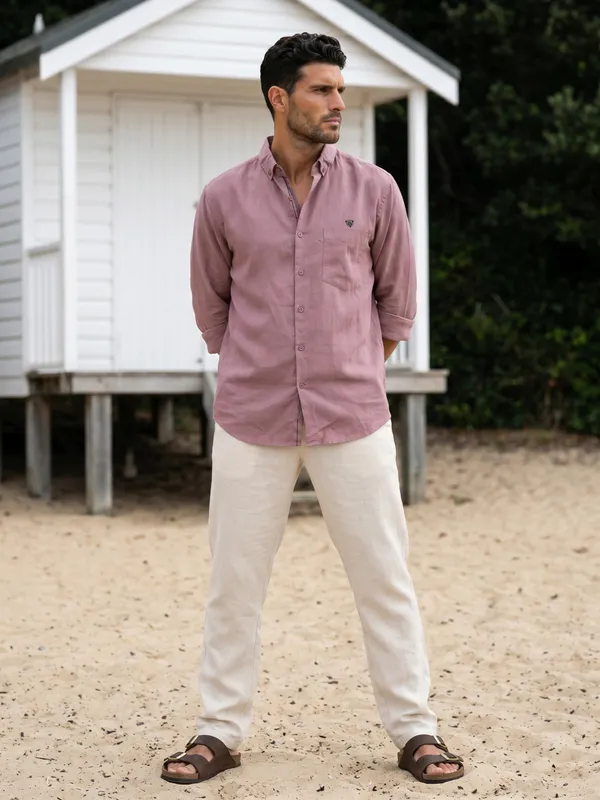 Kuons_Avenue_Men's_Nude_Pink_Tencel_Linen_Casual_Shirt