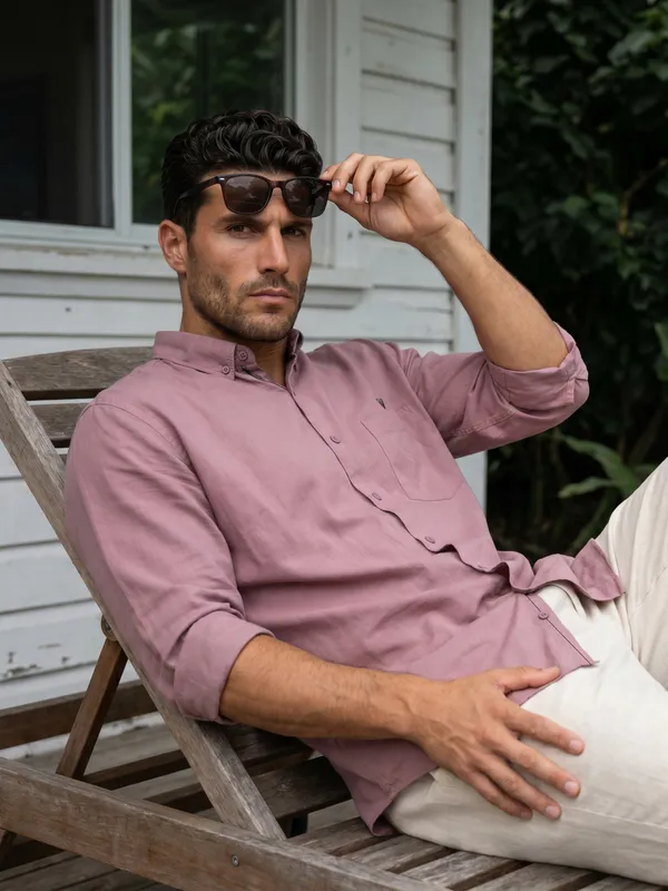 Kuons_Avenue_Men's_Nude_Pink_Tencel_Linen_Casual_Shirt