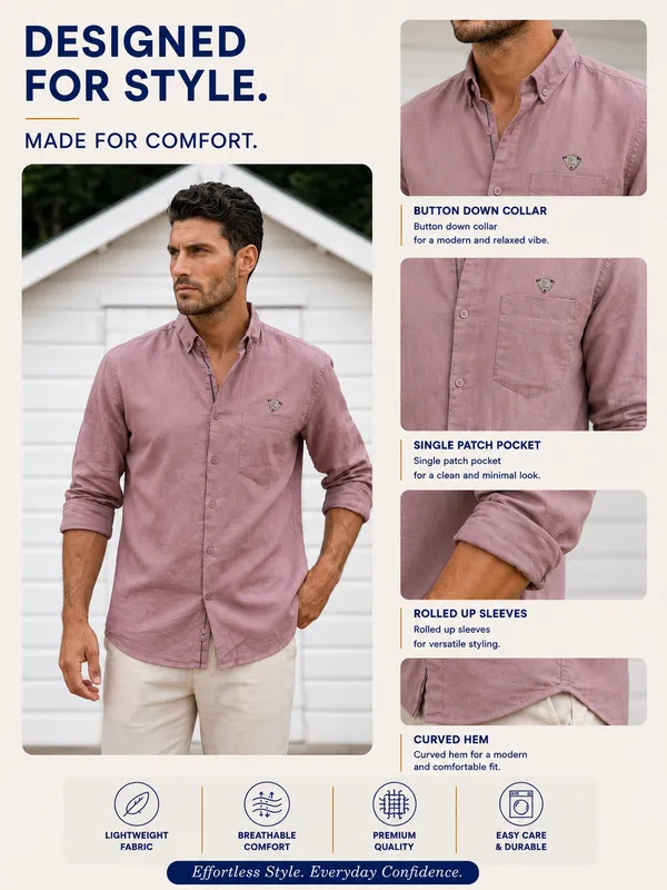 Kuons_Avenue_Men's_Nude_Pink_Tencel_Linen_Casual_Shirt