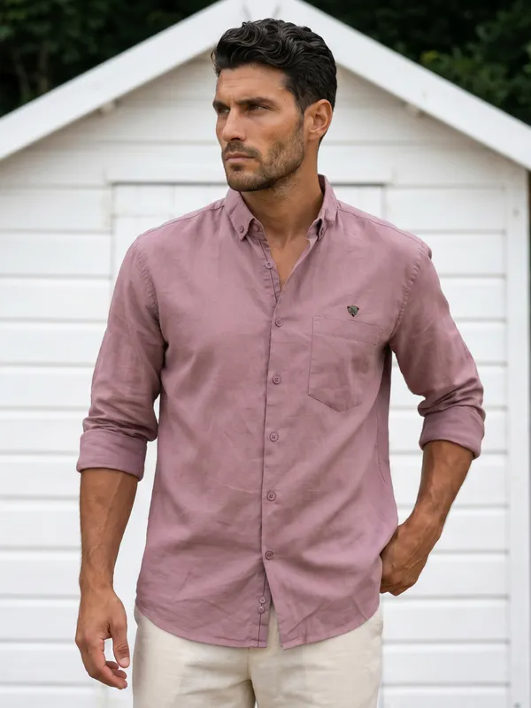 Kuons_Avenue_Men's_Nude_Pink_Tencel_Linen_Casual_Shirt