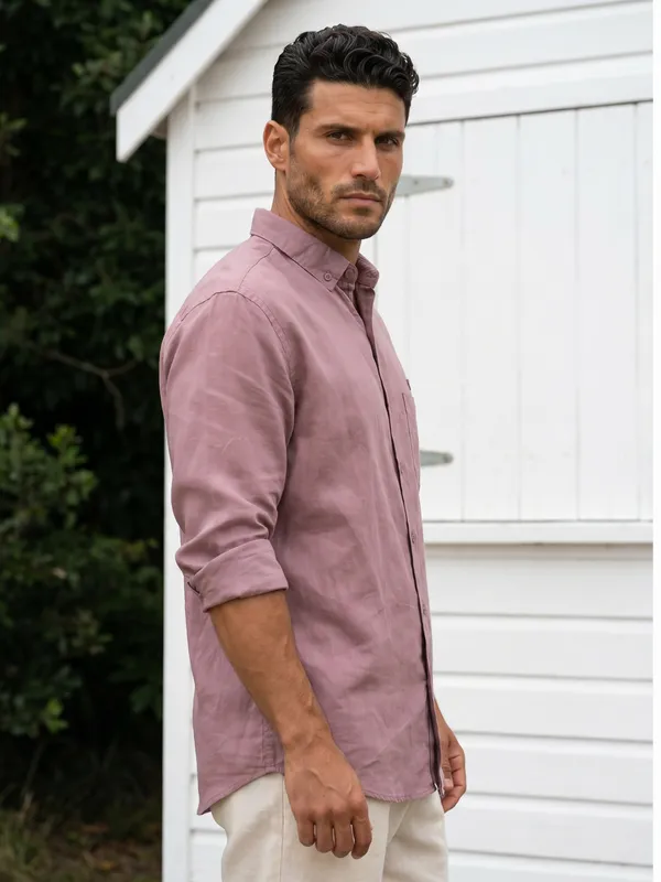 Kuons_Avenue_Men's_Nude_Pink_Tencel_Linen_Casual_Shirt
