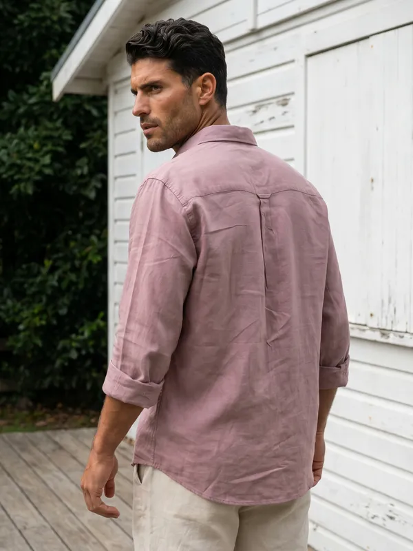 Kuons_Avenue_Men's_Nude_Pink_Tencel_Linen_Casual_Shirt