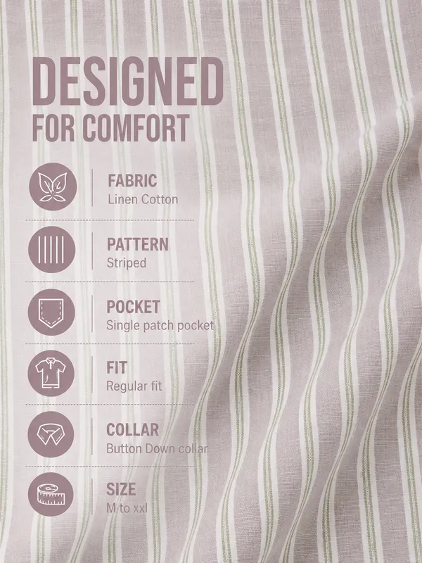 Kuons_Avenue_Men’s_Nude_Pink_with_Beige_&_White_Striped_Linen_Cotton_Casual_Shirt