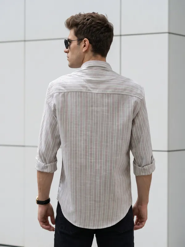 Kuons_Avenue_Men’s_Nude_Pink_with_Beige_&_White_Striped_Linen_Cotton_Casual_Shirt