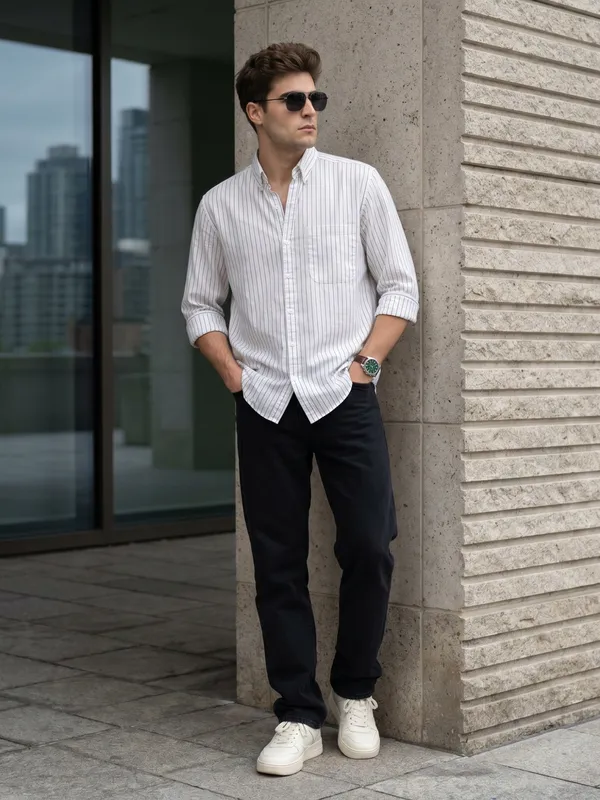 Kuons_Avenue_Men’s_Off-White_Base_&_Grey_Striped_Linen_Cotton_Casual_Shirt
