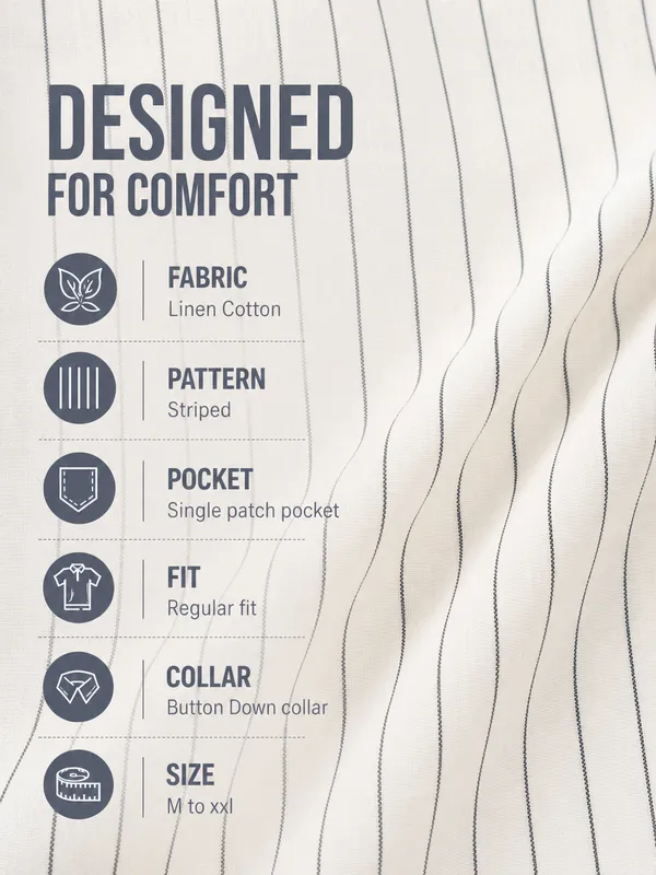 Kuons_Avenue_Men’s_Off-White_Base_&_Grey_Striped_Linen_Cotton_Casual_Shirt