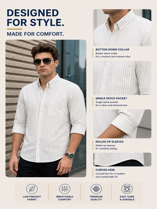 Kuons_Avenue_Men’s_Off-White_Base_&_Grey_Striped_Linen_Cotton_Casual_Shirt