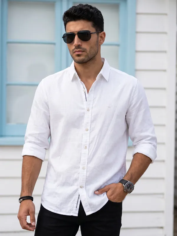 Kuons_Avenue_Men's_Pearl_White_Tencel_Linen_Casual_Shirt