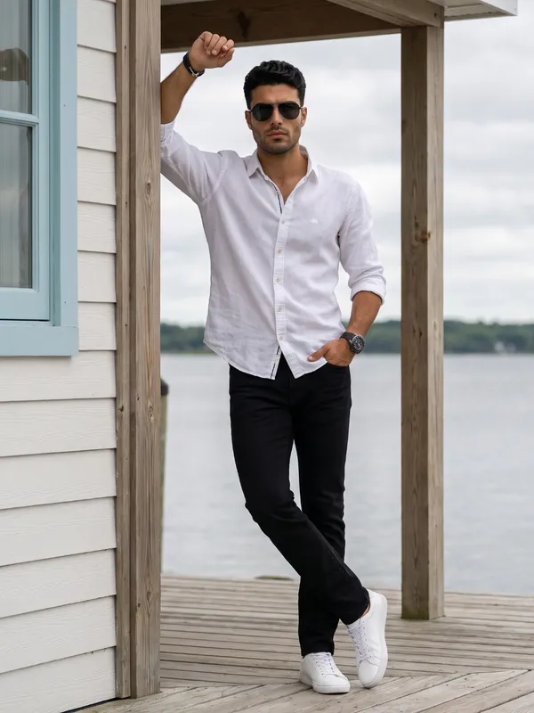 Kuons_Avenue_Men's_Pearl_White_Tencel_Linen_Casual_Shirt