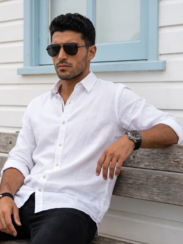 Kuons_Avenue_Men's_Pearl_White_Tencel_Linen_Casual_Shirt