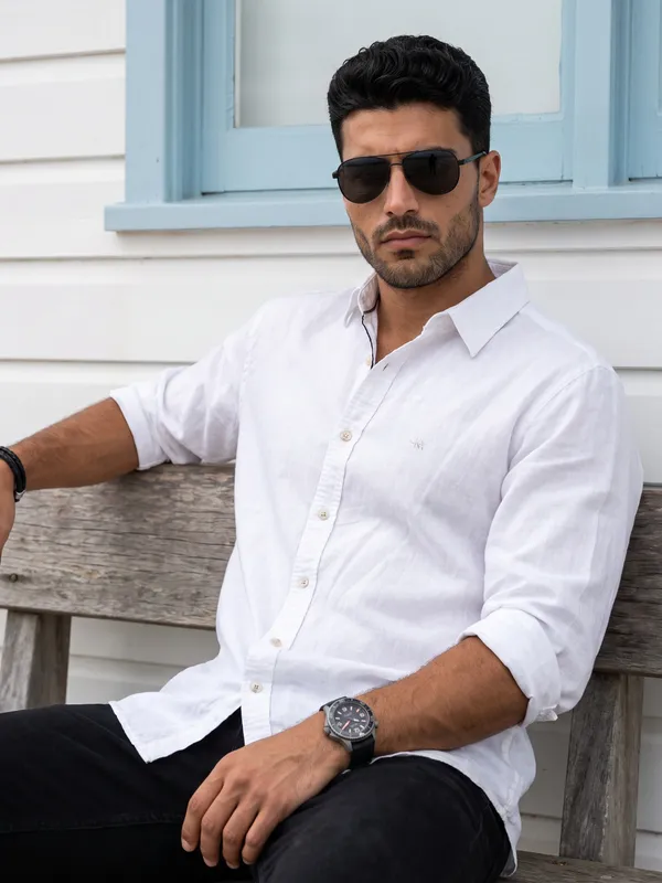 Kuons_Avenue_Men's_Pearl_White_Tencel_Linen_Casual_Shirt