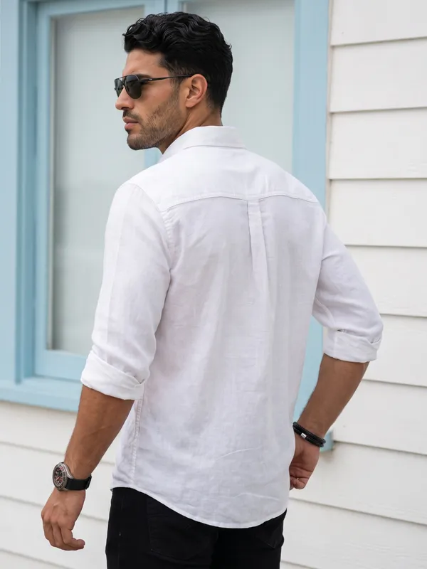Kuons_Avenue_Men's_Pearl_White_Tencel_Linen_Casual_Shirt
