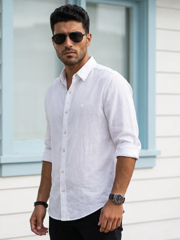Kuons_Avenue_Men's_Pearl_White_Tencel_Linen_Casual_Shirt