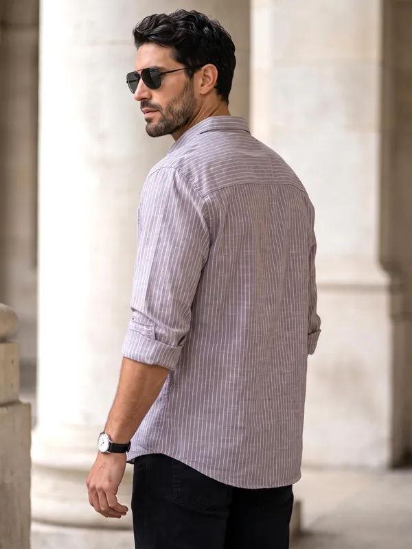 Kuons_Avenue_Men's_Pink_Taupe_Linen_Cotton_Striped_Casual_Shirt