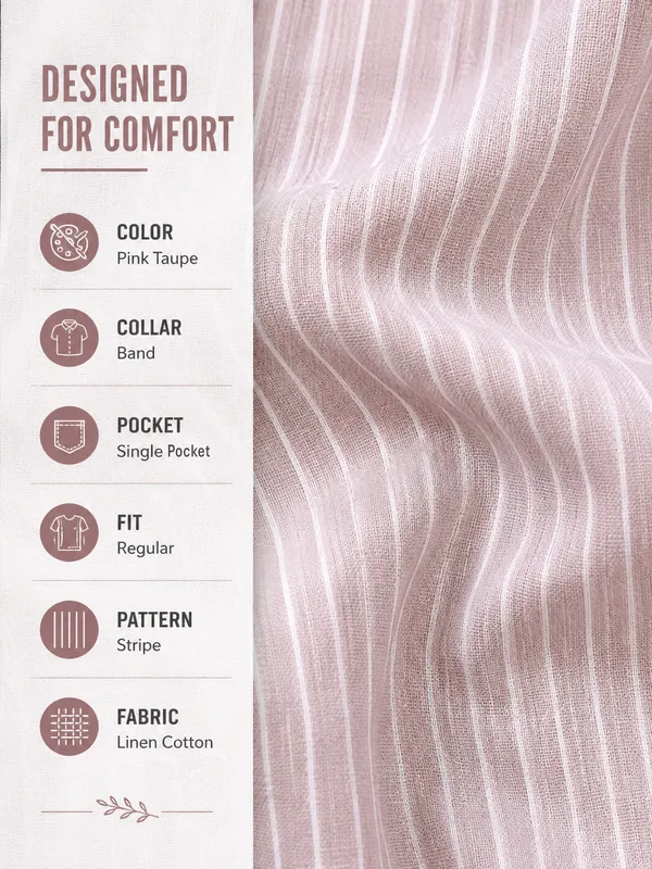 Kuons_Avenue_Men's_Pink_Taupe_Linen_Cotton_Striped_Casual_Shirt