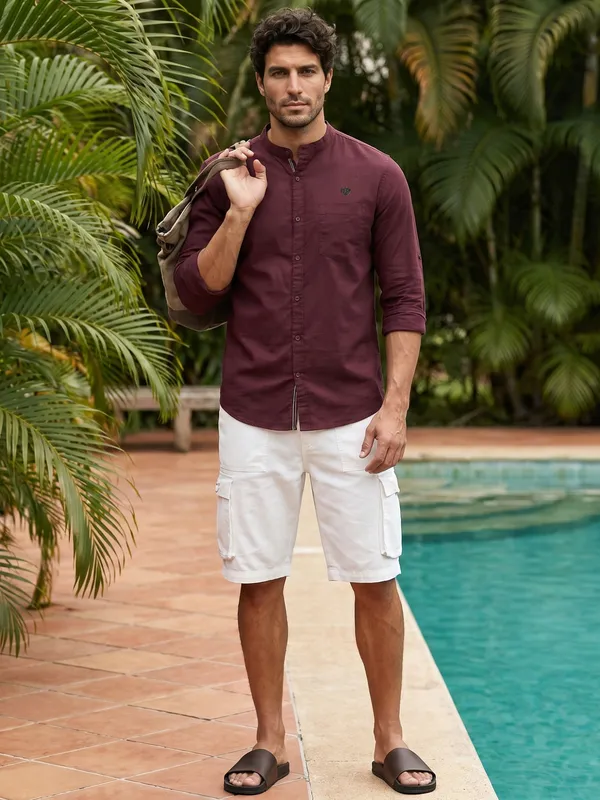 Kuons_Avenue_Men's_Plum_Linen_Cotton_Casual_Shirt