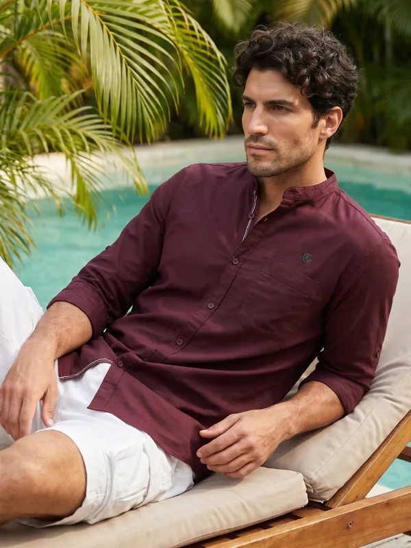 Kuons_Avenue_Men's_Plum_Linen_Cotton_Casual_Shirt