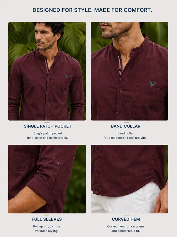 Kuons_Avenue_Men's_Plum_Linen_Cotton_Casual_Shirt