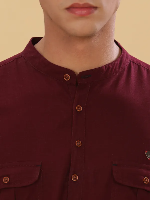 Kuons_Avenue_Men’s_Plum_Linen_Cotton_Pathani_Kurta