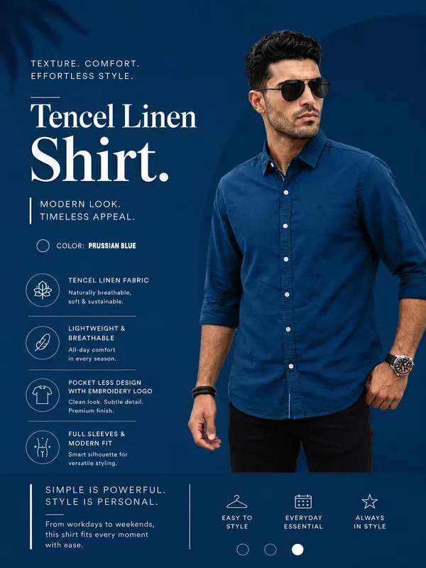 Kuons_Avenue_Men's_Prussian_Blue_Tencel_Linen_Casual_Shirt