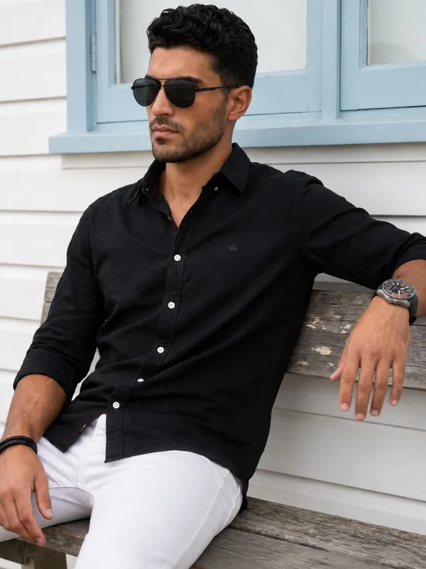 Kuons_Avenue_Men's_Raven_Black_Tencel_Linen_Casual_Shirt