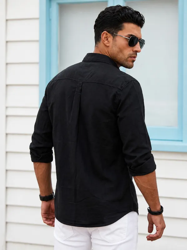 Kuons_Avenue_Men's_Raven_Black_Tencel_Linen_Casual_Shirt