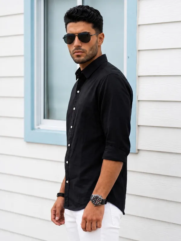 Kuons_Avenue_Men's_Raven_Black_Tencel_Linen_Casual_Shirt