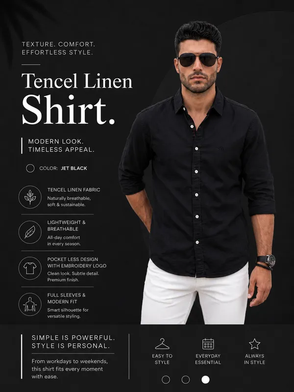 Kuons_Avenue_Men's_Raven_Black_Tencel_Linen_Casual_Shirt