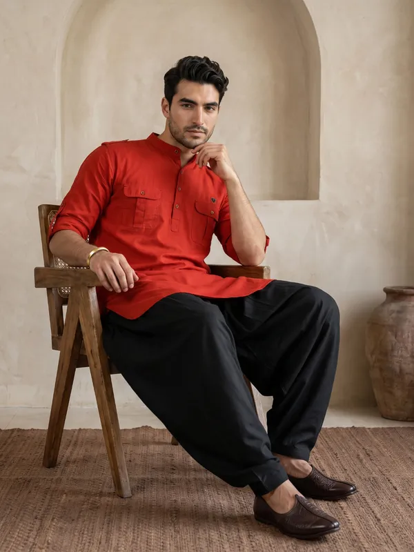 Kuons_Avenue_Men’s_Rust_Brown_Linen_Cotton_Pathani_Kurta