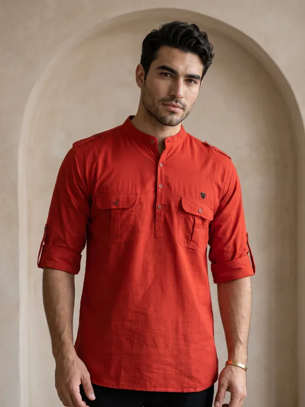 Kuons_Avenue_Men’s_Rust_Brown_Linen_Cotton_Pathani_Kurta