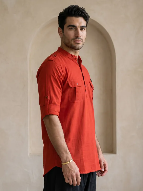 Kuons_Avenue_Men’s_Rust_Brown_Linen_Cotton_Pathani_Kurta