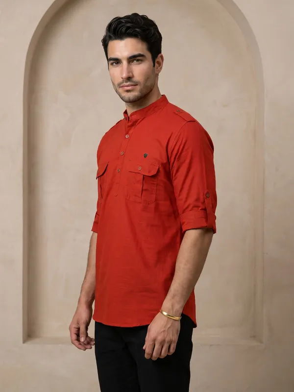 Kuons_Avenue_Men’s_Rust_Brown_Linen_Cotton_Pathani_Kurta
