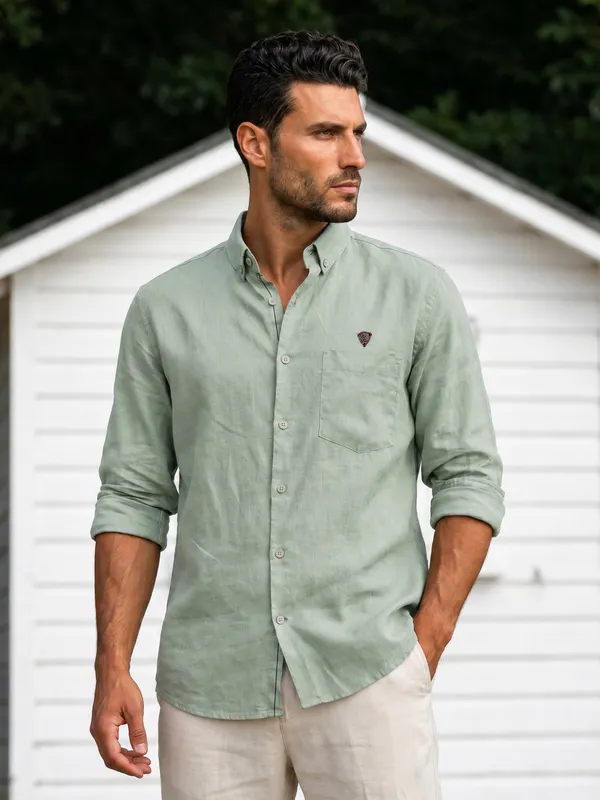 Kuons_Avenue_Men's_Sage_Green_Tencel_Linen_Casual_Shirt