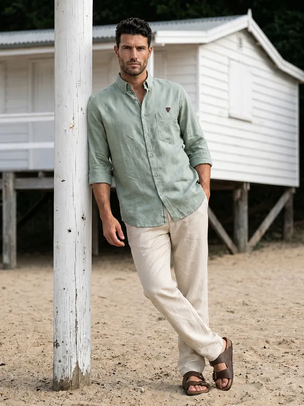 Kuons_Avenue_Men's_Sage_Green_Tencel_Linen_Casual_Shirt