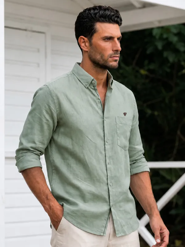 Kuons_Avenue_Men's_Sage_Green_Tencel_Linen_Casual_Shirt