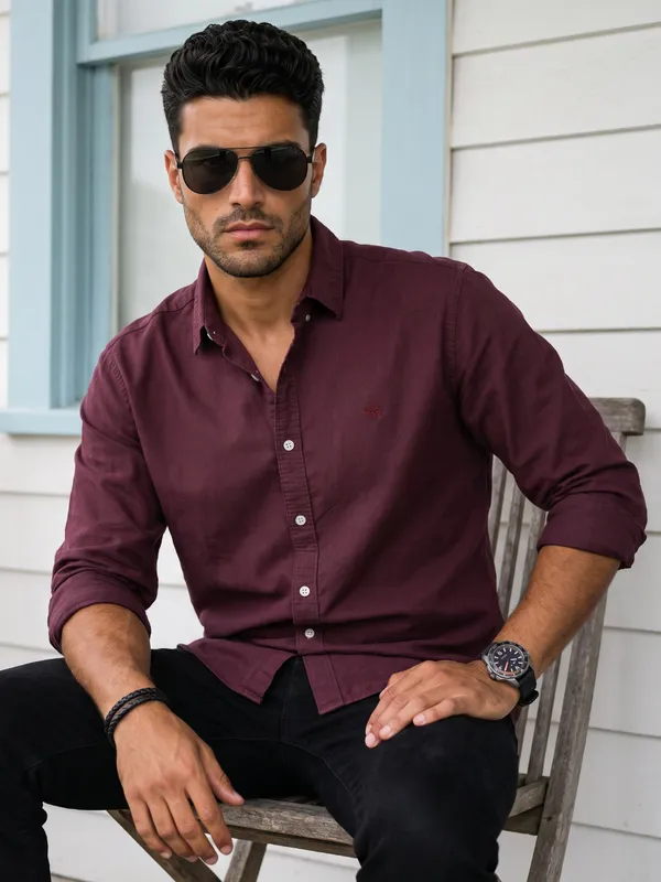 Kuons_Avenue_Men's_Sangria_Red_Tencel_Linen_Casual_Shirt