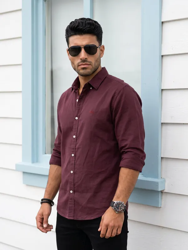 Kuons_Avenue_Men's_Sangria_Red_Tencel_Linen_Casual_Shirt