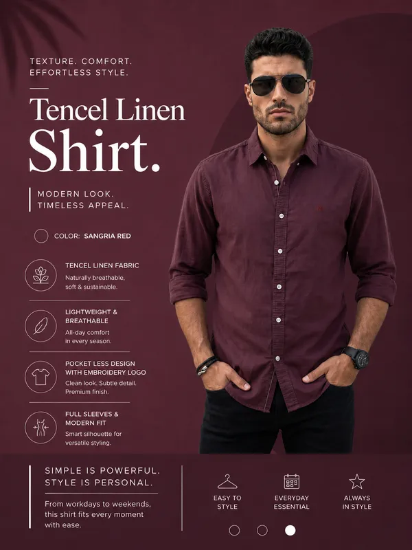 Kuons_Avenue_Men's_Sangria_Red_Tencel_Linen_Casual_Shirt