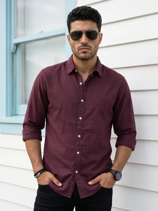 Kuons_Avenue_Men's_Sangria_Red_Tencel_Linen_Casual_Shirt