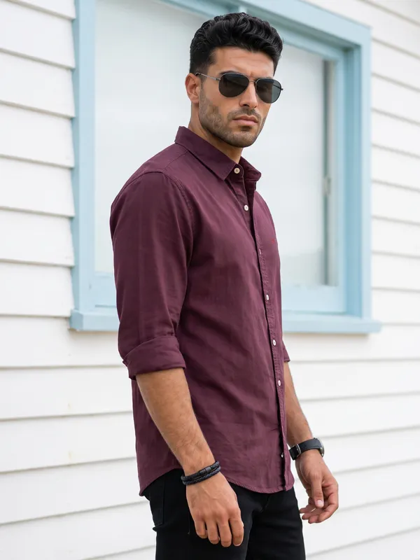 Kuons_Avenue_Men's_Sangria_Red_Tencel_Linen_Casual_Shirt