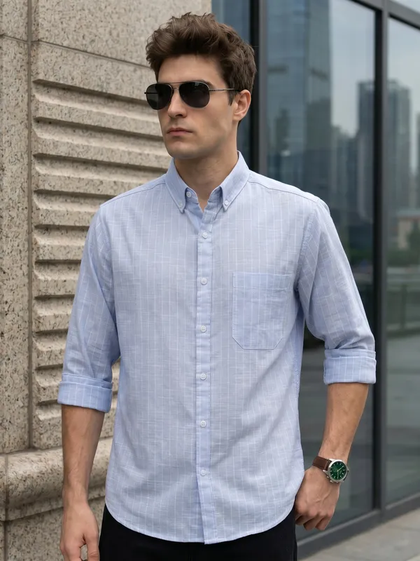 Kuons_Avenue_Men’s_Sky_Blue_Base_&_White_Striped_Linen_Cotton_Casual_Shirt