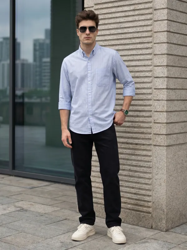 Kuons_Avenue_Men’s_Sky_Blue_Base_&_White_Striped_Linen_Cotton_Casual_Shirt