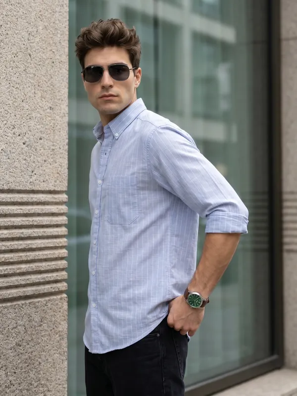 Kuons_Avenue_Men’s_Sky_Blue_Base_&_White_Striped_Linen_Cotton_Casual_Shirt