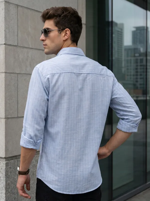 Kuons_Avenue_Men’s_Sky_Blue_Base_&_White_Striped_Linen_Cotton_Casual_Shirt